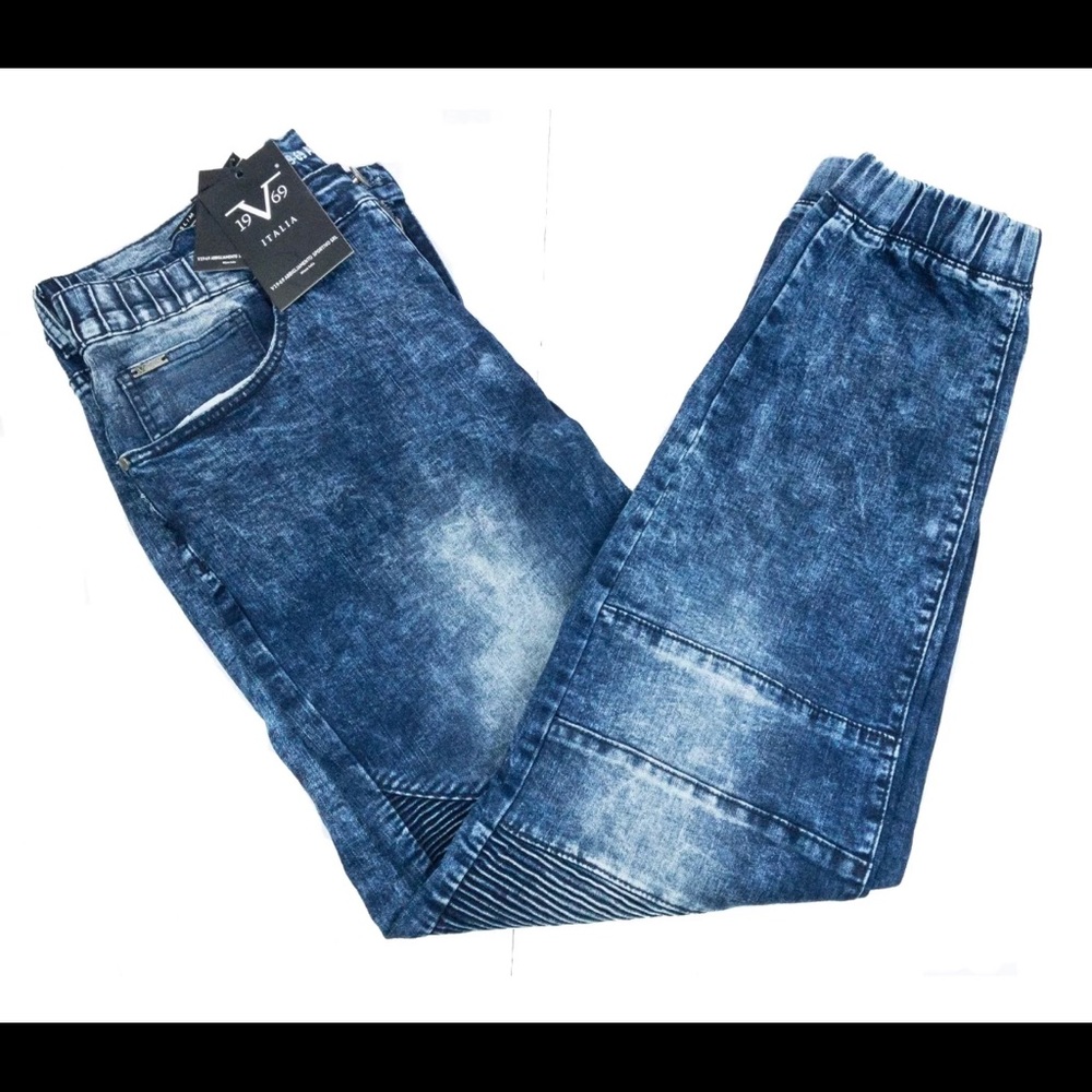Versace V1969 Mens Blue Fade Premium Stretch Jeans